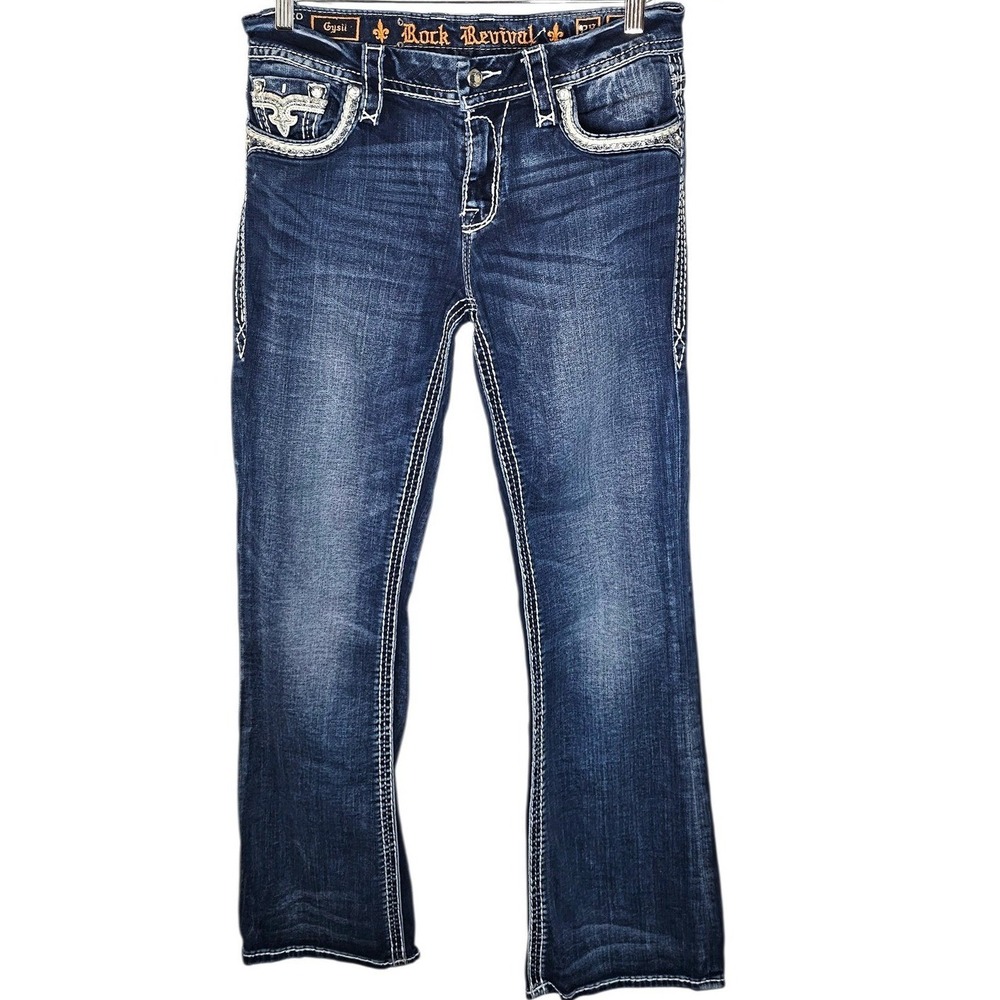 Rock Revival Giselle‎ Bootcut Jeans Womens Sz 28 Y2K Thick Stitch Medium Wash - Picture 8 of 9